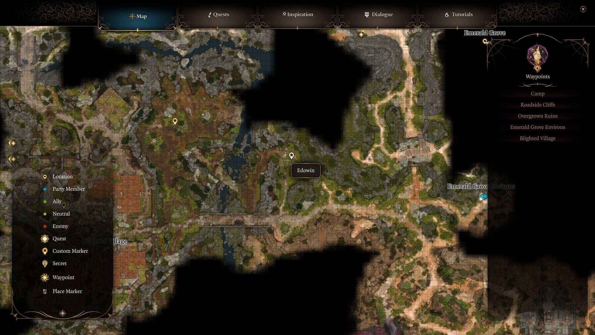The location of dead True Soul, Edowin, is marked on the map in Baldur's Gate 3 - 3