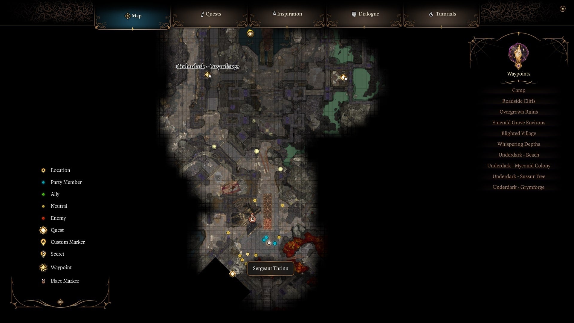 A map showing the location of Grymforge in Baldur's Gate 3 - 3