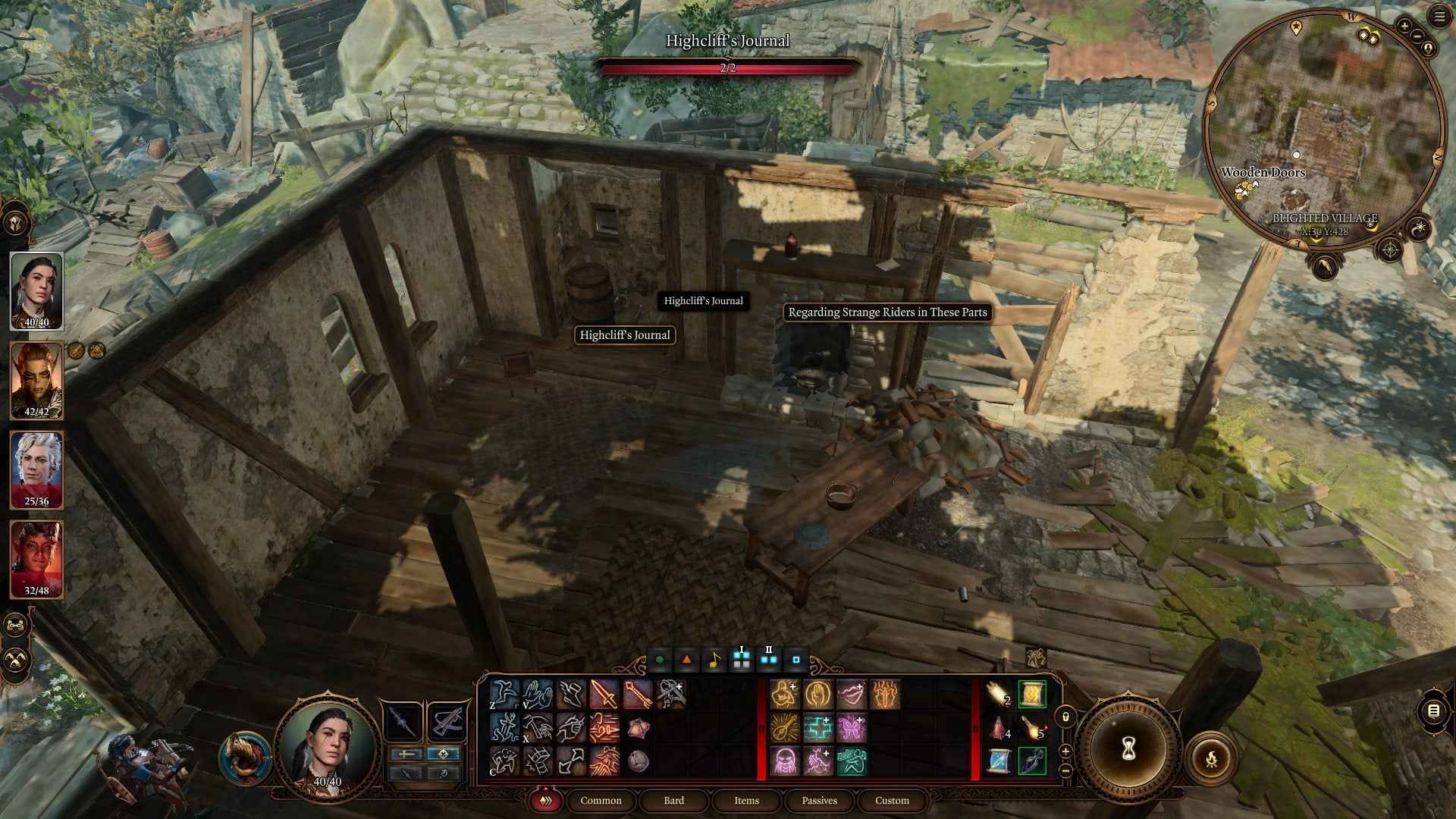 The player looks toward a journal in the Blighted Village in Baldur's Gate 3 - 3