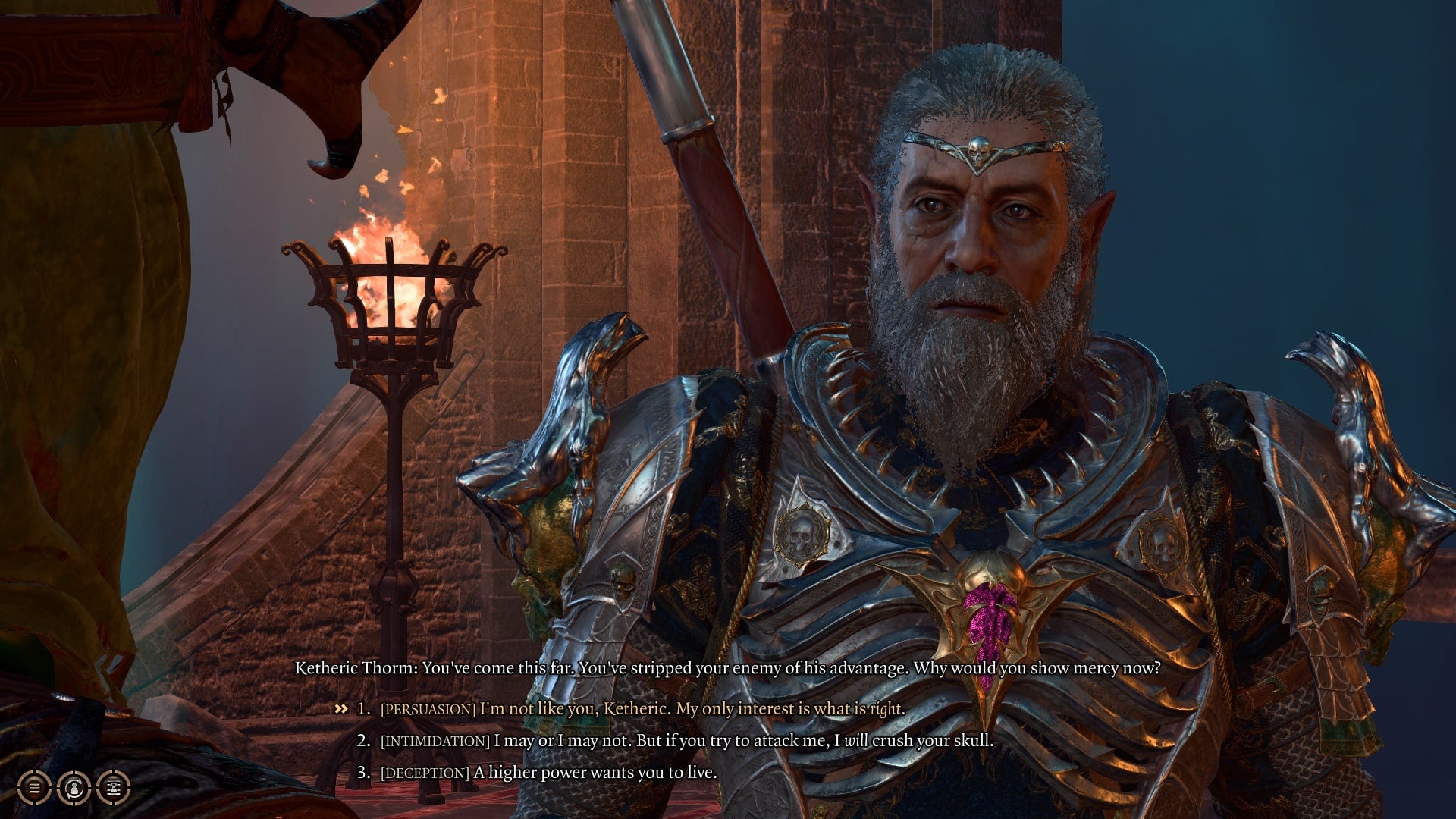 The player speaks with Ketheric Thorm at Moonrise Towers, attempting to convince him to surrender in Baldur's Gate 3 - 5