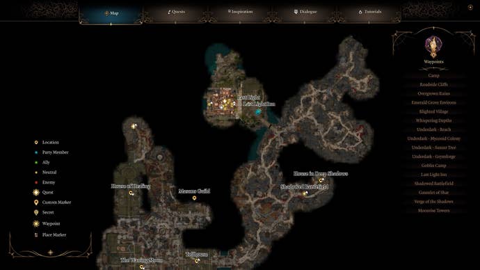 A map detailing the location of the Last Light Inn in Baldur's Gate 3