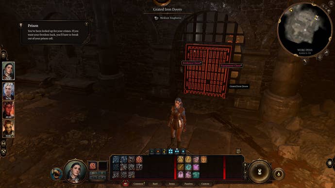 The player interacts with the locked Worg Pens prison cell door in Baldur's Gate 3