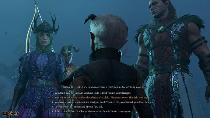 The player speaks with Thaniel's missing half, Oliver, after fighting him in Baldur's Gate 3