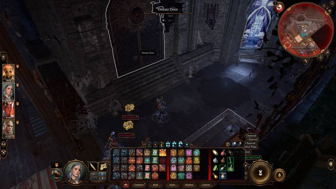 The player faces a large ornate door in Moonrise Towers in Baldur's Gate 3