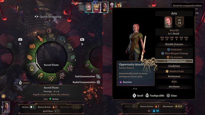 Baldur's Gate 3 being played in split-screen on PS5. It's quite a busy screen.