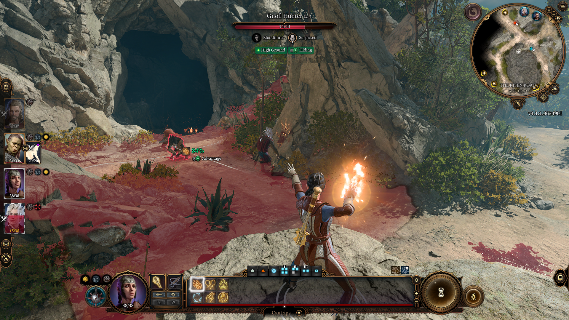 Baldur&rsquo;s Gate 3 screenshot showing: Shadowheart preparing a firebolt.
