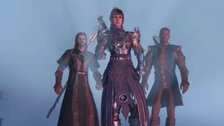 Baldur's Gate 3 screenshot showing Shadowheart leading characters forward in a misty area