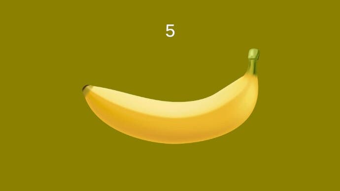 Banana screenshot showing the image of a banana on a green background with the number 5 above it