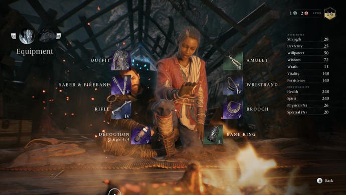 Screenshot of Banishers: Ghosts of New Eden, showing the gear levelling screen