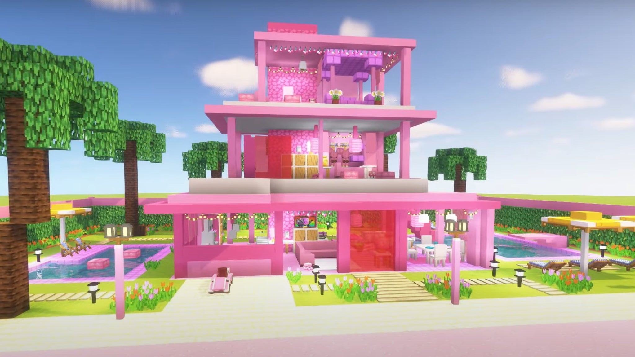 A screenshot of a Barbie Dream House, made in Minecraft by YouTuber Brookella. - 32