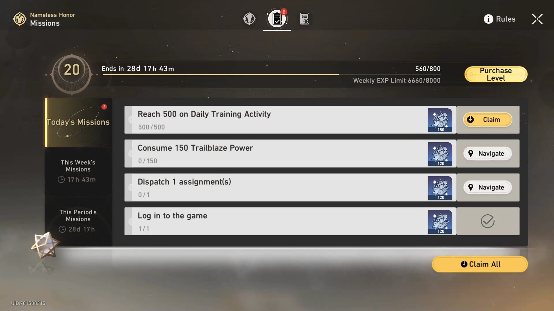 battle pass activities menu showing tasks that reward points, on a black and gold background