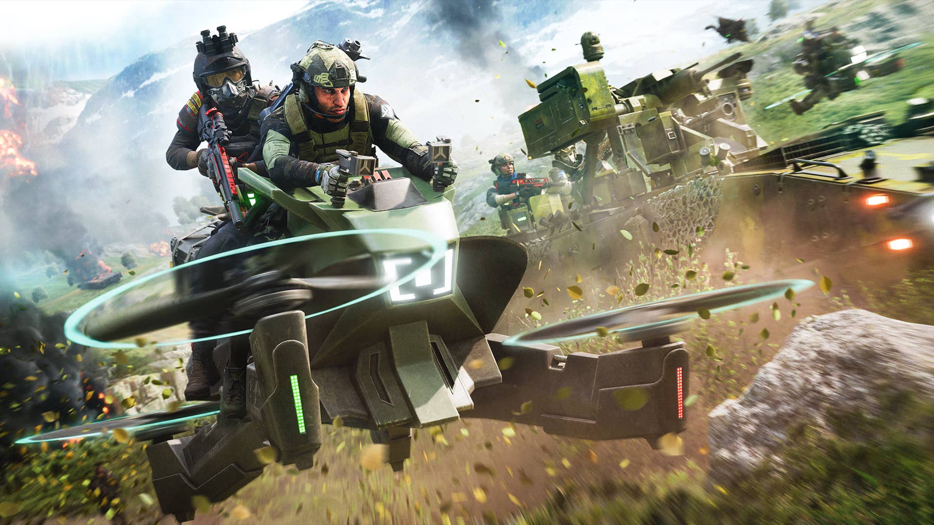 Art for Battlefield 2042 showing a soldier on a hoverbike