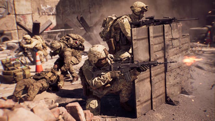 Two soldiers occurrence from down cover, portion different revives a wounded ally, successful Battlefield 6.