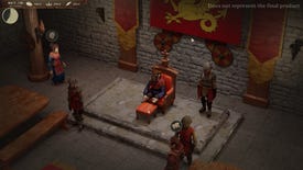 A king sits on a throne in a kingly manner in Be the Ruler: Britannia