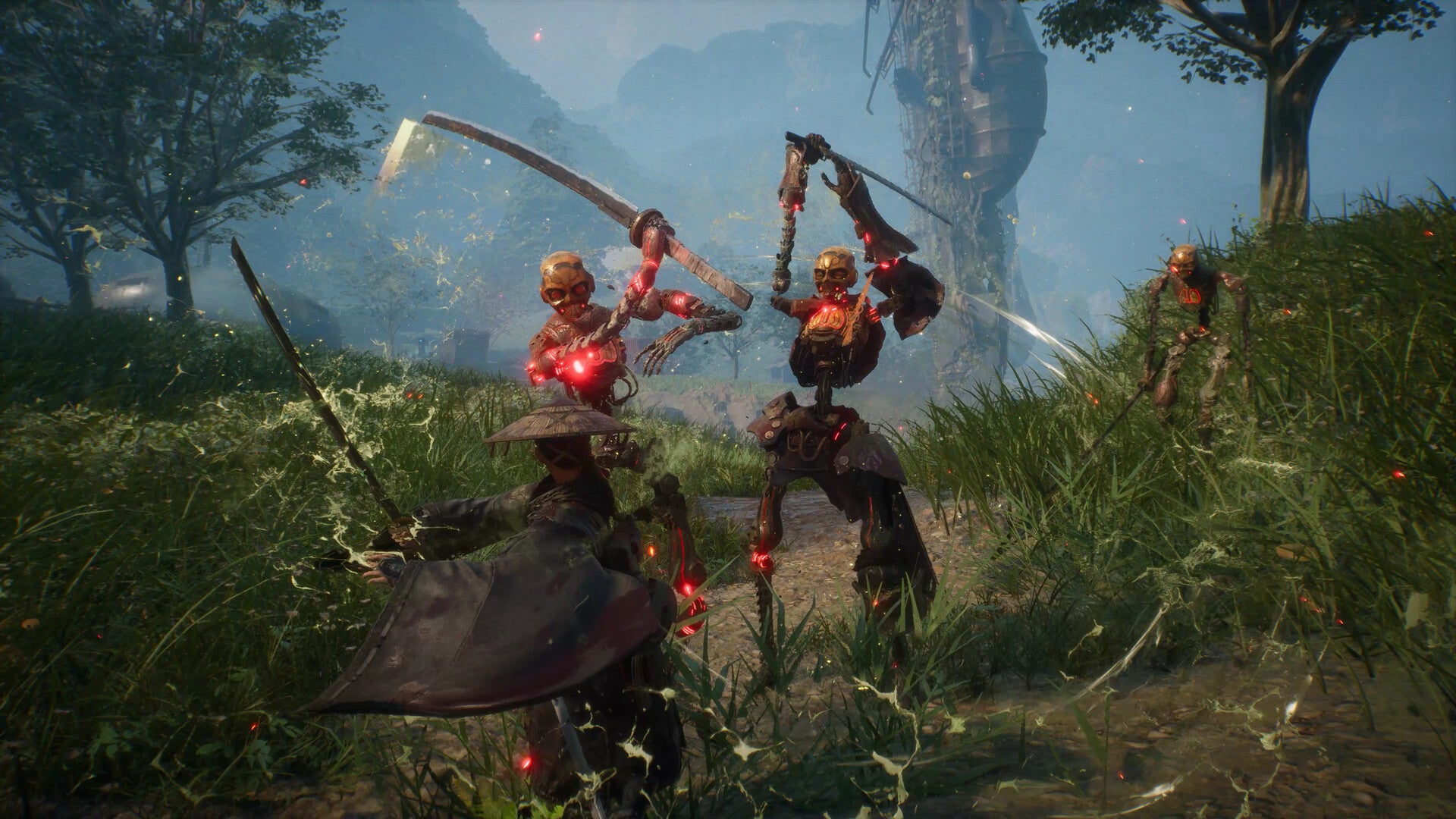 Beast of Reincarnation screenshot showing a female warrior battling skeleton like creatures