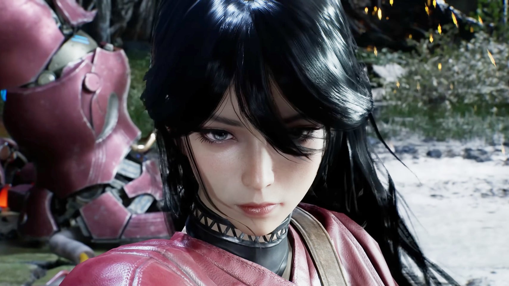 Beast of Reincarnation trailer screenshot showing a dark haired female with her hair falling over her eyes