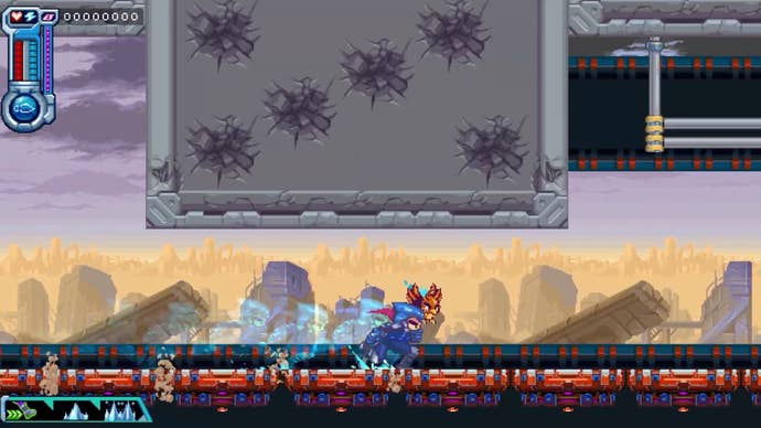 Berserk Boy races along a rocky level.