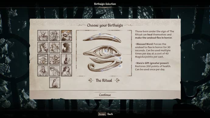 The Ritual Birthsign description in Oblivion Remastered.