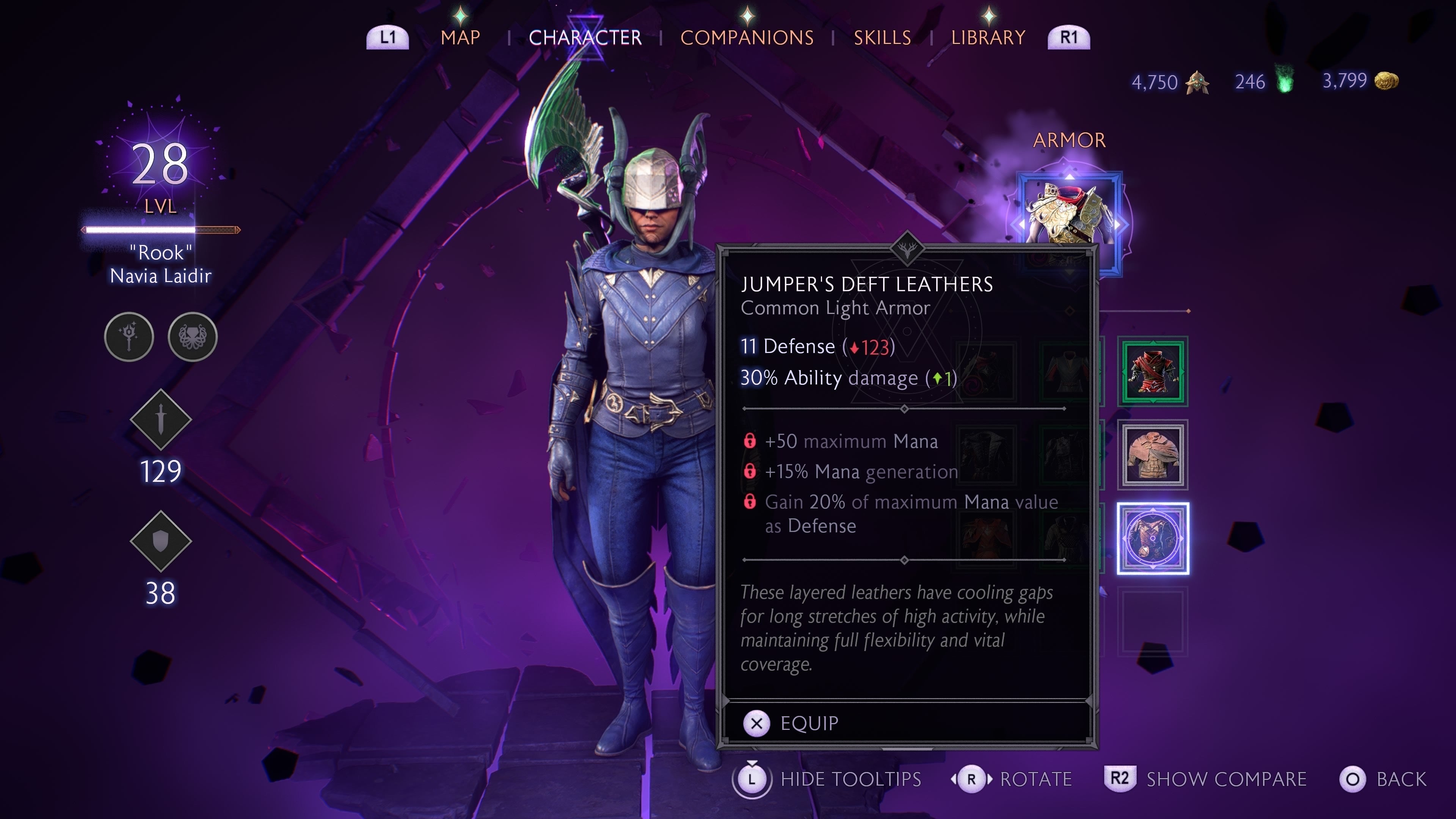 Character menu showing an armor selection in Dragon Age The Veilguard.