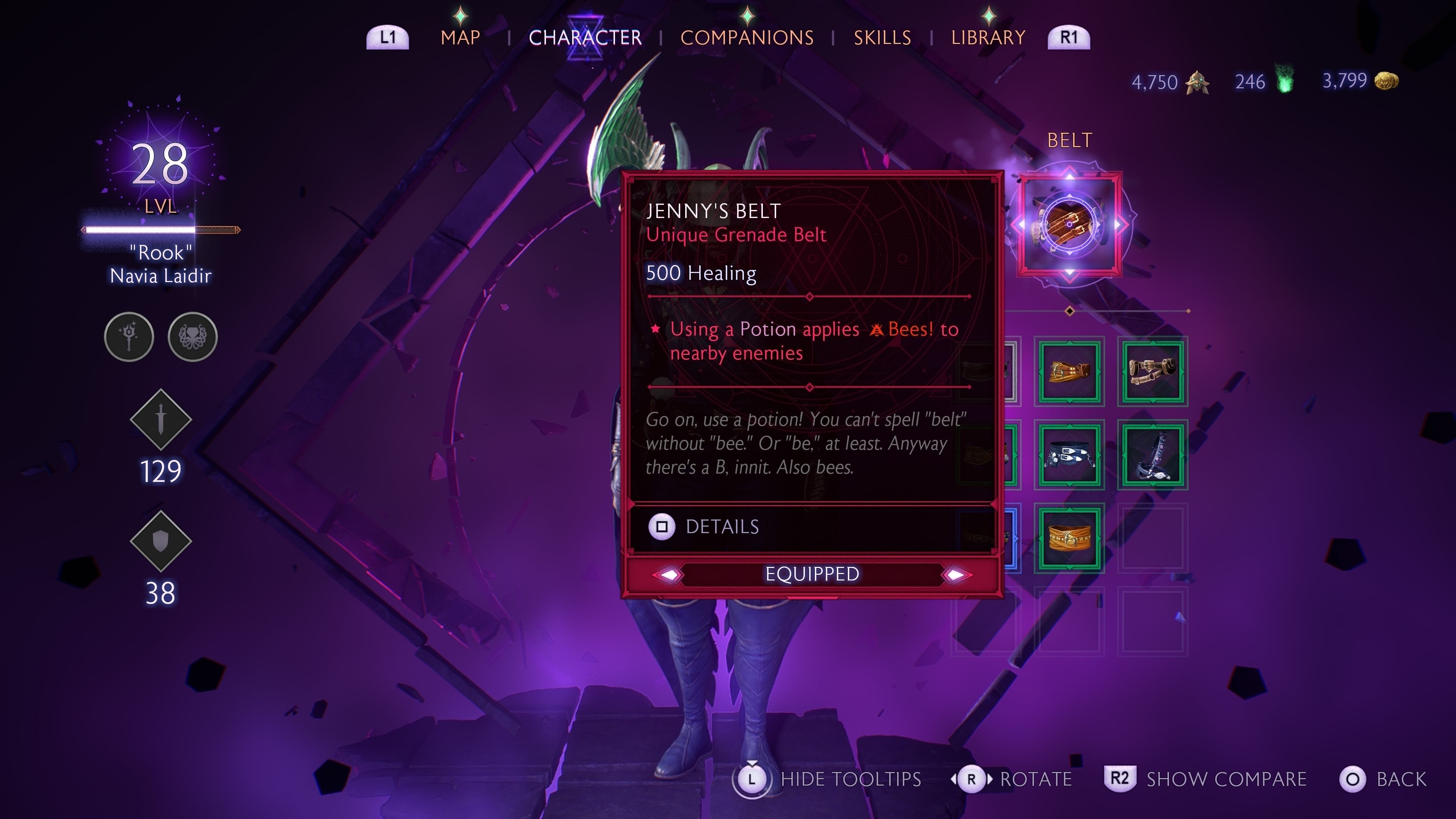 Character menu showing a belt selection in Dragon Age The Veilguard.