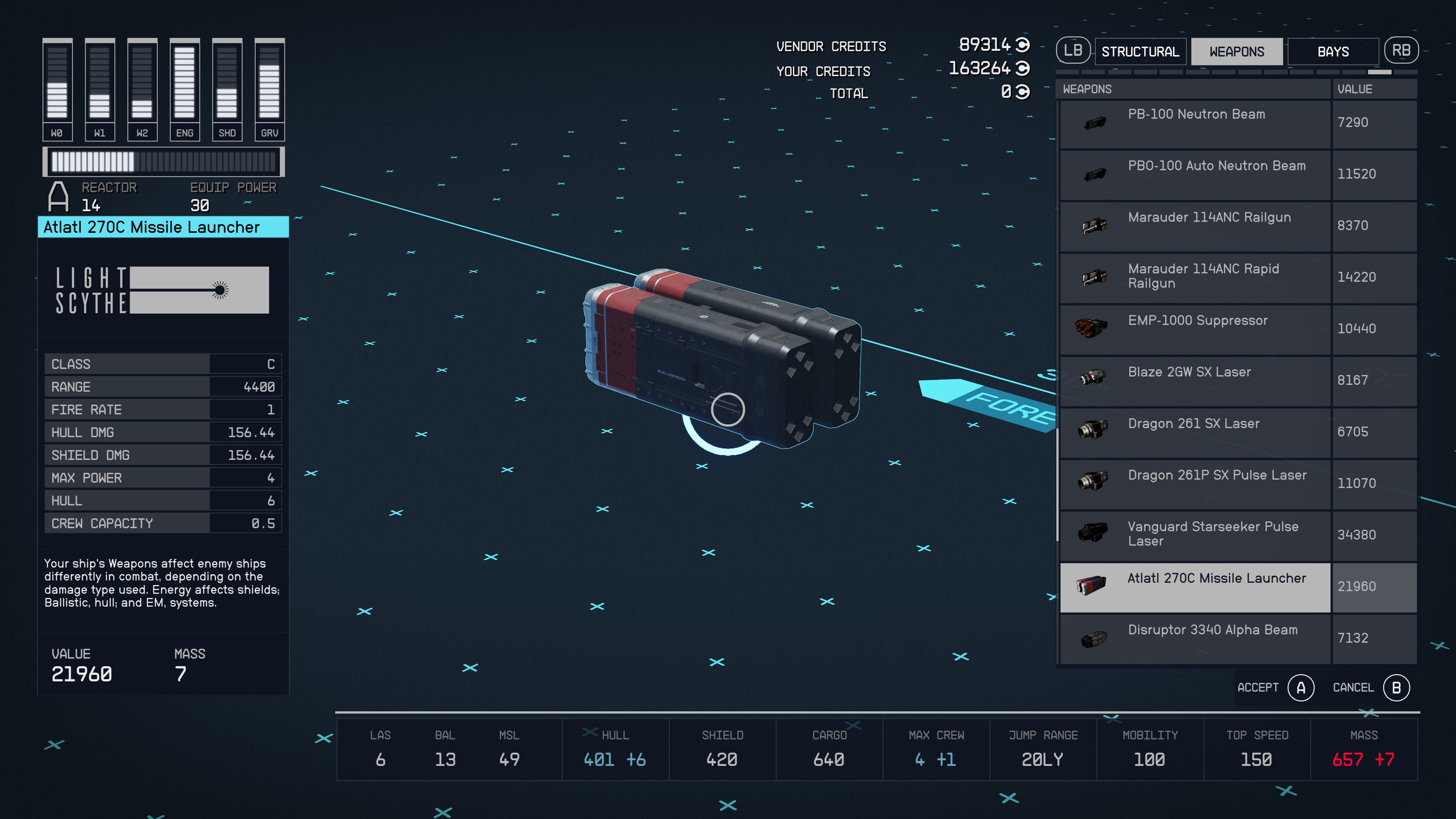 ship builder view of a missile ship weapon