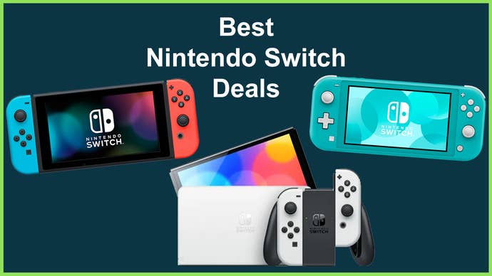 Standard Switch, Switch OLED and Switch Lite consoles featured side by side with text reading ‘Best Nintendo Switch Deals’