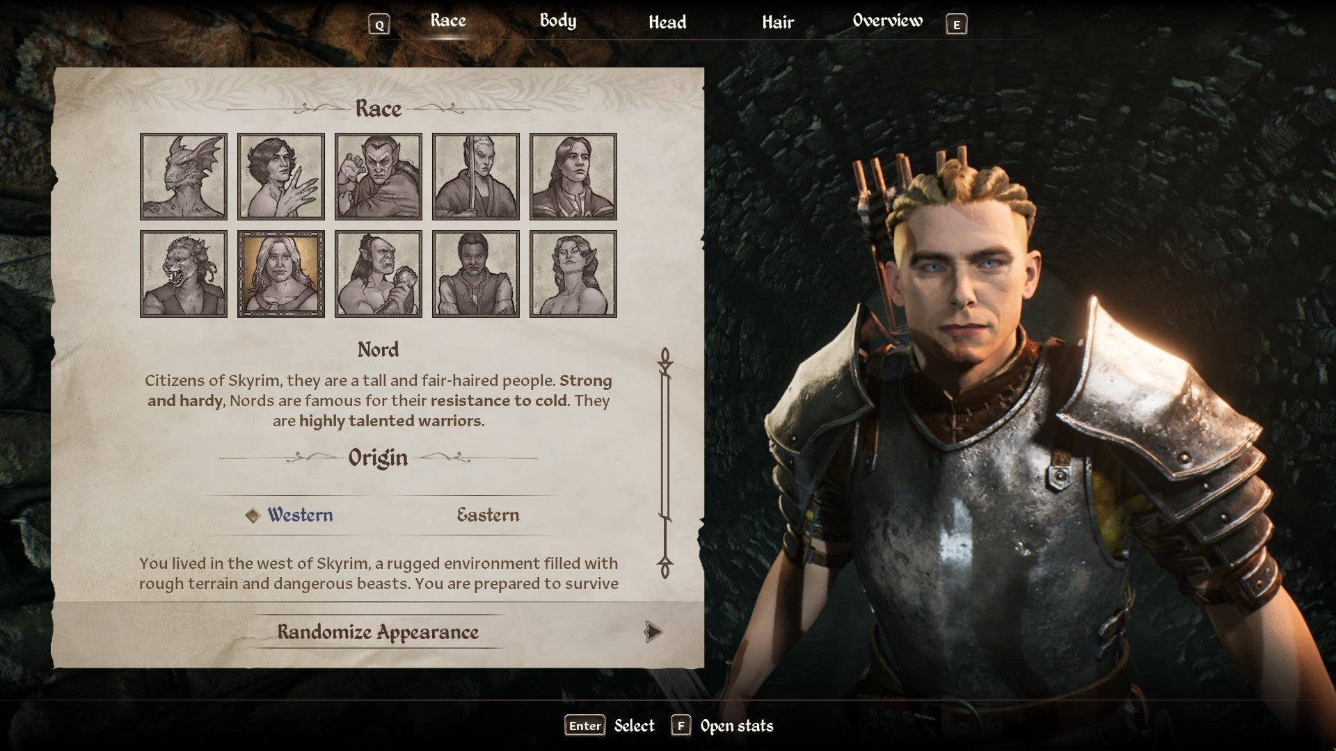 The Nord Race from the character creation menu in Oblivion Remastered.
