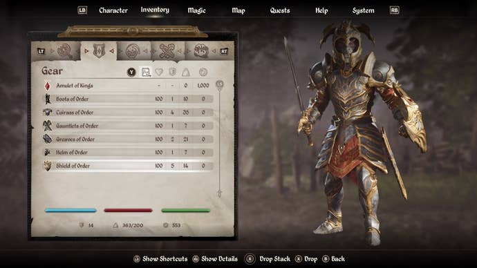 The order armor in Oblivion Remastered.