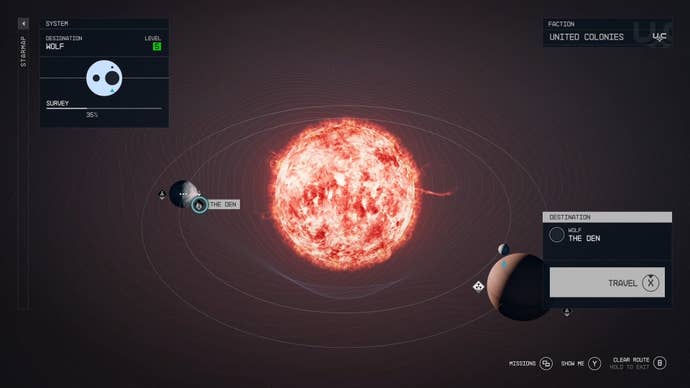 star system menu with the den highlighted