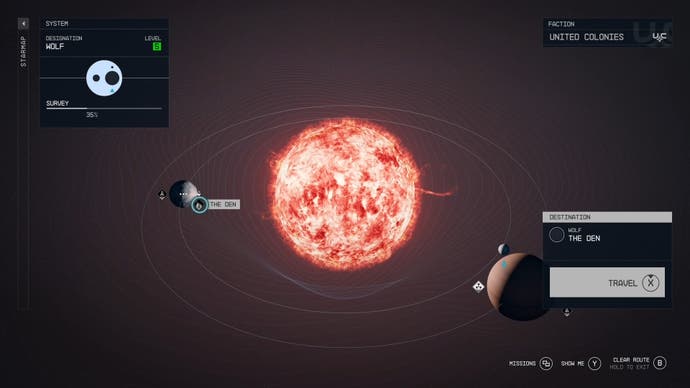 star system menu with the den highlighted