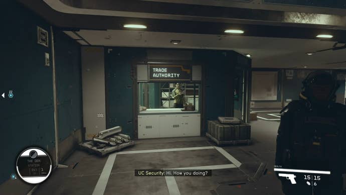 first person view of the trade authority kiosk on the den