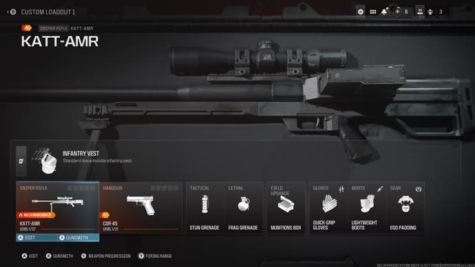 menu view of the katt-amr sniper rifle in its custom loudout section