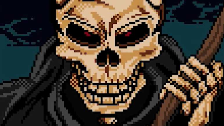 Screenshot from Beyond Shadowgate showing a grim reaper staring with red eyes
