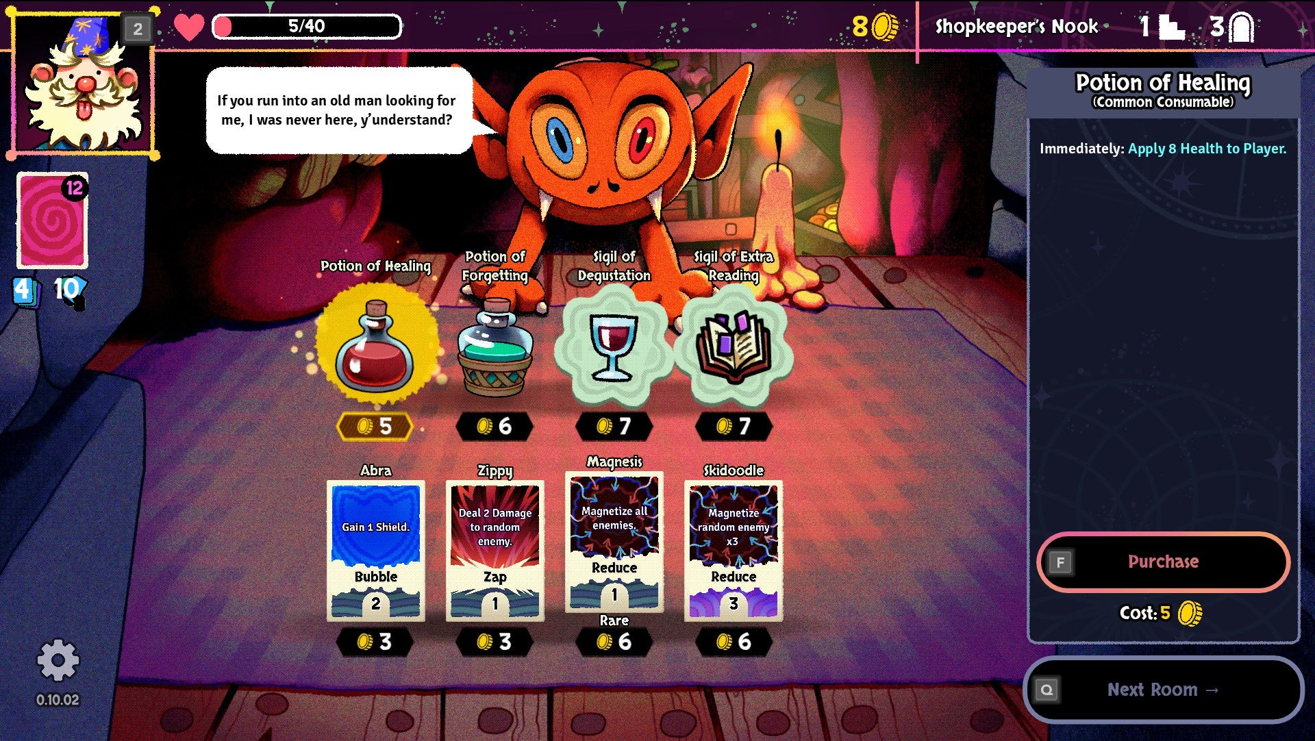 Bibidi Bibidi screenshot showing a kind of demonic shopkeeper in cartoon style