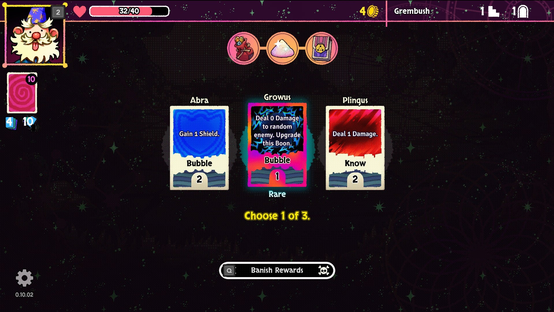 Bibidi Bibidi screenshot showing a screen with three cards to choose from