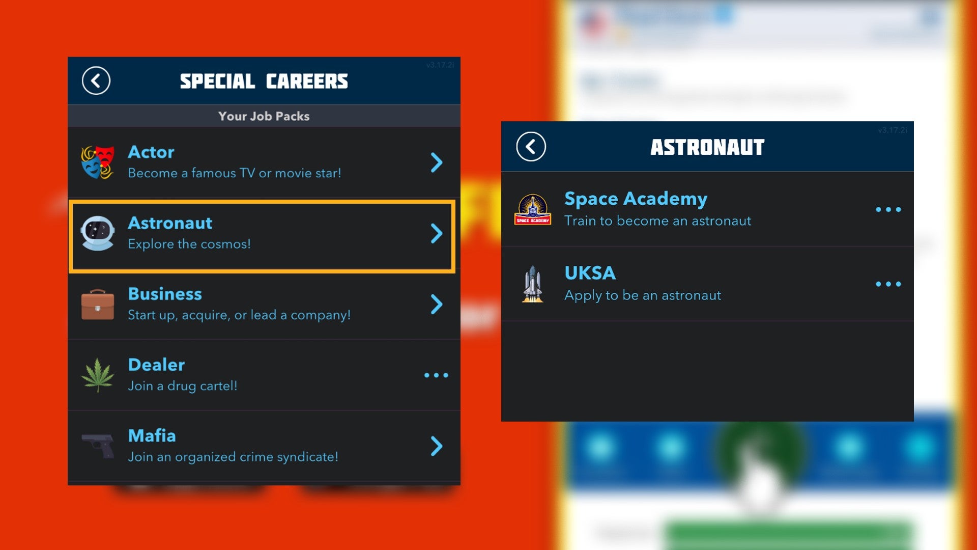 The astronaut career is shown in Bitlife, which consists of attending space academy and joining the local space program - 4