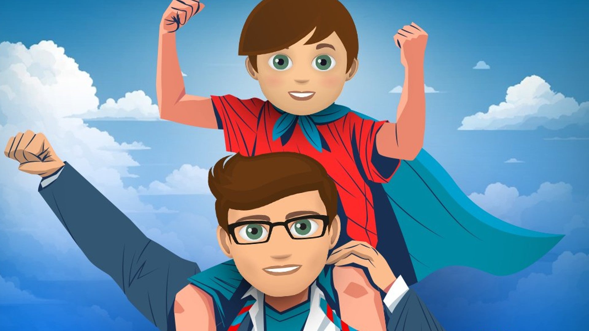 A child can be seen sitting on their father's shoulders in Bitlife artwork - 1