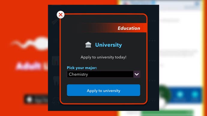 The player looks at studying Chemistry at university in Bitlife