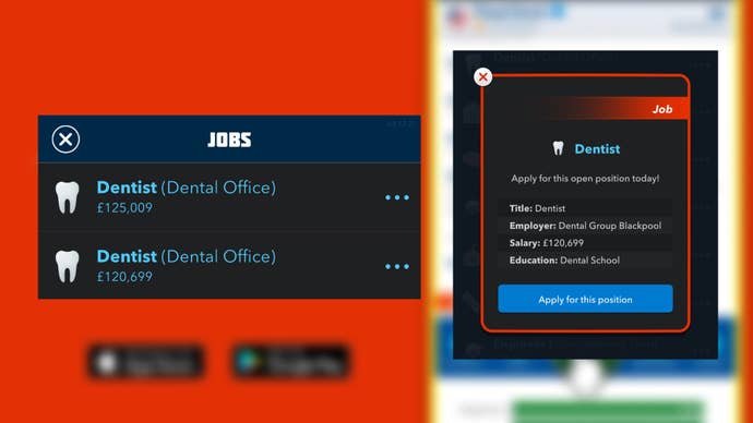 The player applies for the Dentist job in Bitlife
