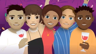 Five friends can be seen drinking in Bitlife artwork