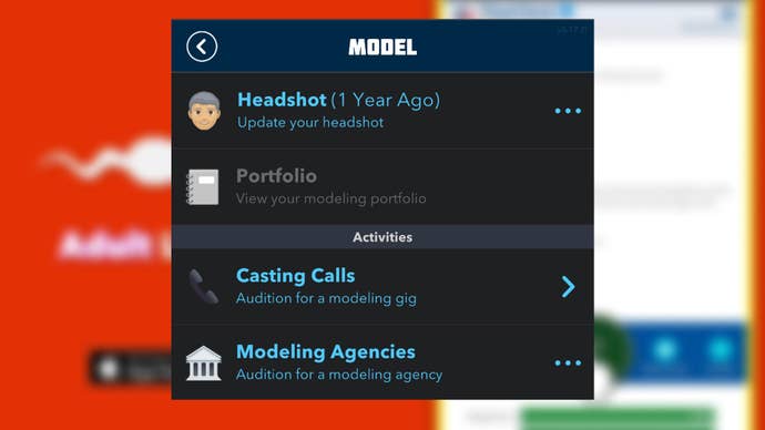 The activities that a model can partake in - casting calls and applying to modelling agencies - are shown in Bitlife