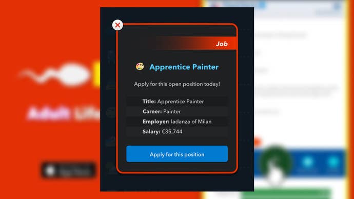 The player looks at the apprentice painter job in Bitlife