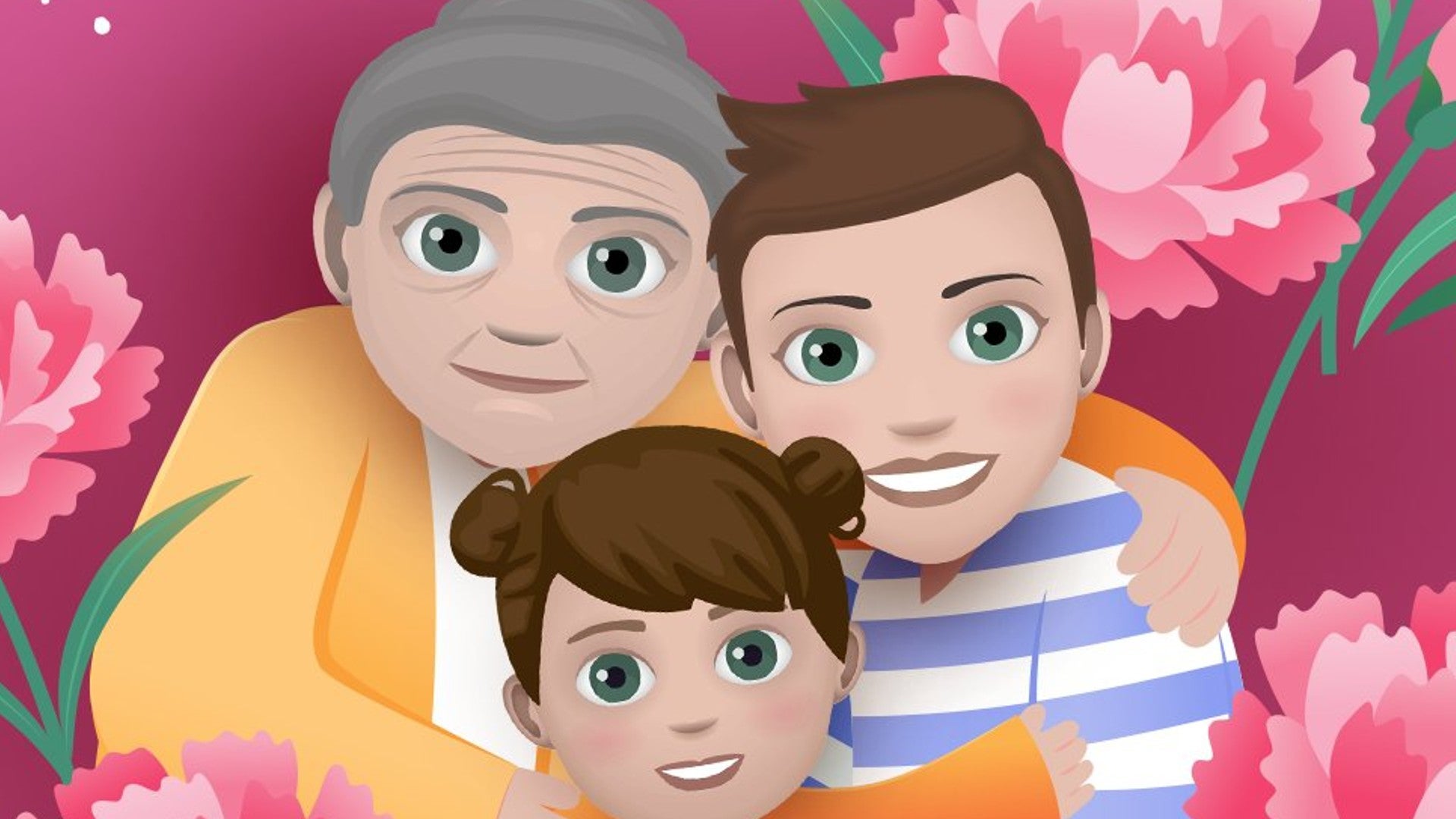 A family of three characters can be seen embracing one another with a floral backdrop in Bitlife artwork - 1