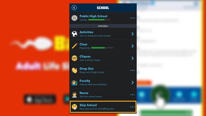 The player looks at skipping school in Bitlife