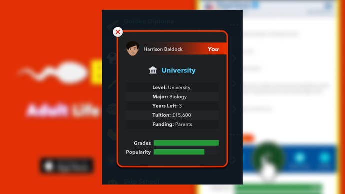 The overview of a character’s studies is shown in Bitlife, showing them studying biology at university