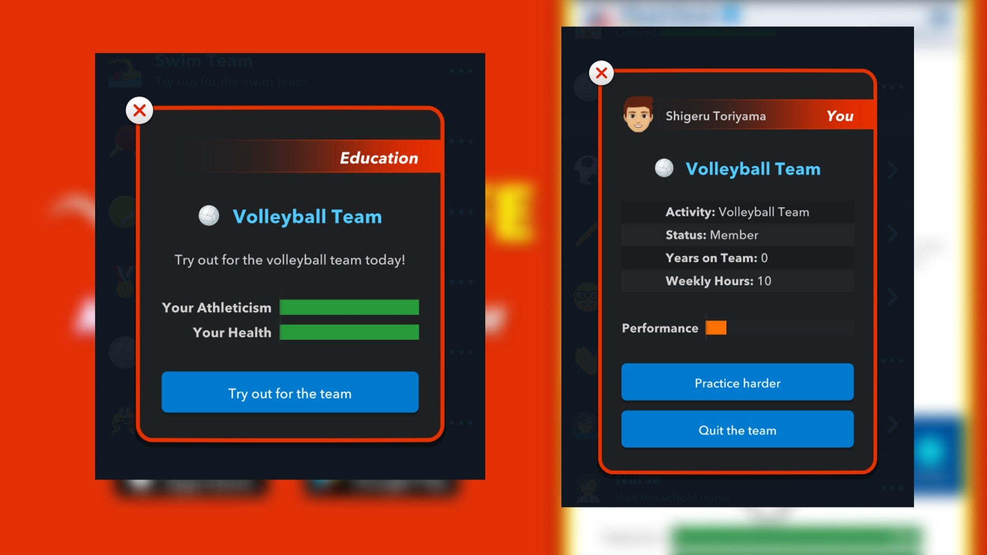 The player joins their school's volleyball team and attends practice in Bitlife - 4