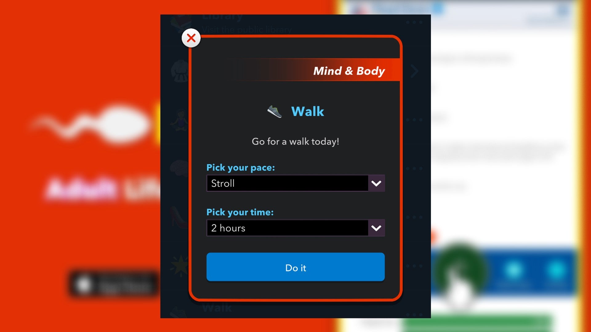 The player looks at going on a walk in Bitlife - 5