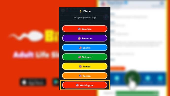 The state of Washington is circled in the character creation section of Bitlife’s God Mode Expansion