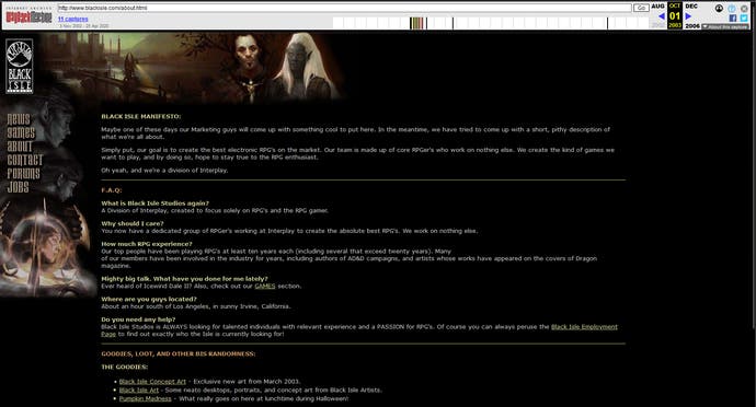A screen from the old Black Isle website showing its FAQ and manifesto