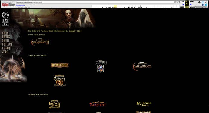 The games list page from the Black Isle 1990s website.